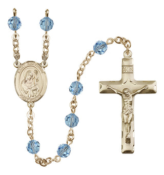 14 Karat Gold-Filled 6mm Austrian Crystal Saint Gertrude of Nivelles Rosary in Aqua