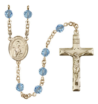 14 Karat Gold-Filled 6mm Austrian Crystal Our Lady of Perpetual Help Rosary in Aqua