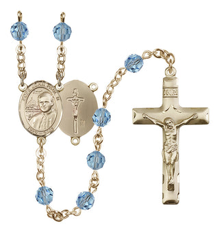 14 Karat Gold-Filled 6mm Austrian Crystal Saint John Paul II Rosary in Aqua