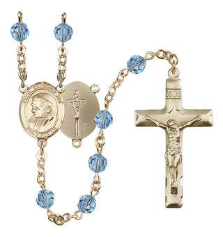 14 Karat Gold-Filled 6mm Austrian Crystal Pope Emeritace Benedict XVI Rosary in Aqua