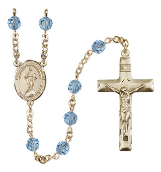 14 Karat Gold-Filled 6mm Austrian Crystal Our Lady of All Nations Rosary in Aqua