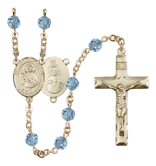 14 Karat Gold-Filled 6mm Austrian Crystal Our Lady of Mount Carmel Rosary in Aqua