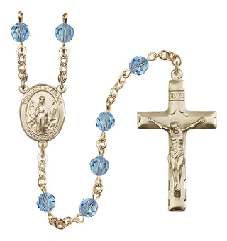 14 Karat Gold-Filled 6mm Austrian Crystal Our Lady of Knock Rosary in Aqua