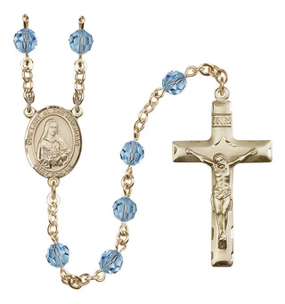 14 Karat Gold-Filled 6mm Austrian Crystal Our Lady of the Railroad Rosary in Aqua