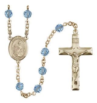 14 Karat Gold-Filled 6mm Austrian Crystal Saint Aaron Rosary in Aqua