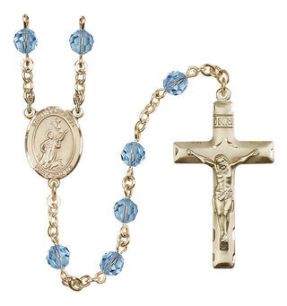 14 Karat Gold-Filled 6mm Austrian Crystal Saint Tarcisius Rosary in Aqua