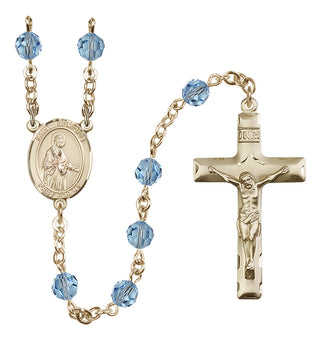 14 Karat Gold-Filled 6mm Austrian Crystal Saint Remigius of Reims Rosary in Aqua