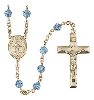 14 Karat Gold-Filled 6mm Austrian Crystal Saint Isidore the Farmer Rosary in Aqua