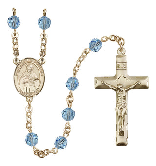 14 Karat Gold-Filled 6mm Austrian Crystal Saint Gabriel Possenti Rosary in Aqua