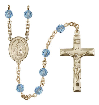 14 Karat Gold-Filled 6mm Austrian Crystal Blessed Karolina Kozkowna Rosary in Aqua
