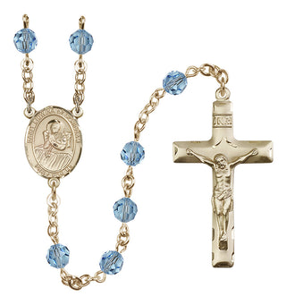14 Karat Gold-Filled 6mm Austrian Crystal Saint Lidwina of Schiedam Rosary in Aqua