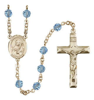 14 Karat Gold-Filled 6mm Austrian Crystal Saint Meinrad of Einsiedeln Rosary in Aqua