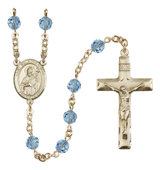 14 Karat Gold-Filled 6mm Austrian Crystal Saint Malachy O'More Rosary in Aqua