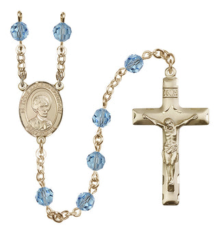 14 Karat Gold-Filled 6mm Austrian Crystal Saint Louis Marie de Montfort Rosary in Aqua