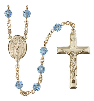 14 Karat Gold-Filled 6mm Austrian Crystal Saint Matthias the Apostle Rosary in Aqua