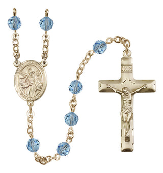 14 Karat Gold-Filled 6mm Austrian Crystal Saint Januarius Rosary in Aqua