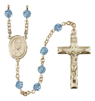 14 Karat Gold-Filled 6mm Austrian Crystal Saint Josephine Bakhita Rosary in Aqua