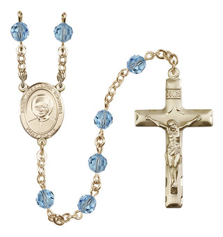 14 Karat Gold-Filled 6mm Austrian Crystal Saint Josemaria Escriva Rosary in Aqua