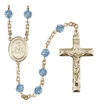 14 Karat Gold-Filled 6mm Austrian Crystal Saint John Berchmans Rosary in Aqua