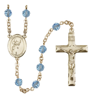 14 Karat Gold-Filled 6mm Austrian Crystal Saint Aidan of Lindesfarne Rosary in Aqua