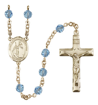 14 Karat Gold-Filled 6mm Austrian Crystal Saint Raymond of Penafort Rosary in Aqua