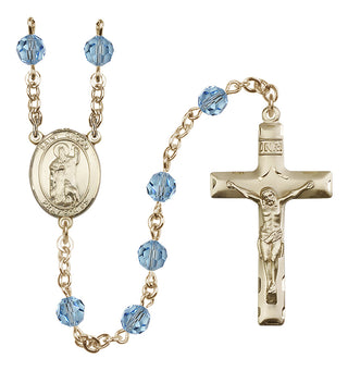 14 Karat Gold-Filled 6mm Austrian Crystal Saint Drogo Rosary in Aqua