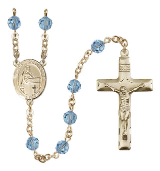 14 Karat Gold-Filled 6mm Austrian Crystal Blessed Emilee Doultremont Rosary in Aqua