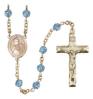 14 Karat Gold-Filled 6mm Austrian Crystal Saint Viator of Bergamo Rosary in Aqua