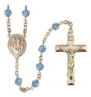 14 Karat Gold-Filled 6mm Austrian Crystal Saints Peter & Paul Rosary in Aqua