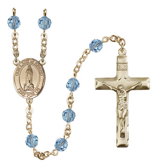 14 Karat Gold-Filled 6mm Austrian Crystal Our Lady of Kibeho Rosary in Aqua