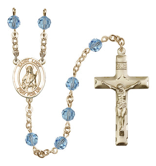 14 Karat Gold-Filled 6mm Austrian Crystal Saint Lucy Rosary in Aqua