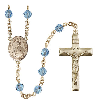 14 Karat Gold-Filled 6mm Austrian Crystal Saint Joseph Marello Rosary in Aqua