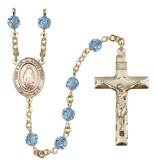 14 Karat Gold-Filled 6mm Austrian Crystal Our Lady of Good Help Rosary in Aqua