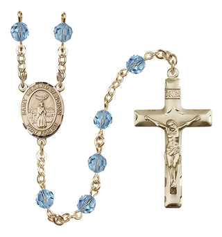 14 Karat Gold-Filled 6mm Austrian Crystal Saint Medard of Noyon Rosary in Aqua
