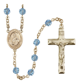 14 Karat Gold-Filled 6mm Austrian Crystal Saint Edmund of East Anglia Rosary in Aqua