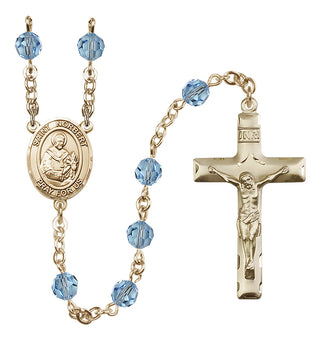 14 Karat Gold-Filled 6mm Austrian Crystal Saint Norbert of Xanten Rosary in Aqua