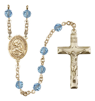 14 Karat Gold-Filled 6mm Austrian Crystal Our Lady of the Precious Blood Rosary in Aqua