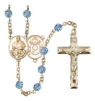 14 Karat Gold-Filled 6mm Austrian Crystal Pope Francis Rosary in Aqua
