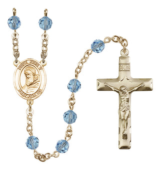 14 Karat Gold-Filled 6mm Austrian Crystal Pope Pius V Rosary in Aqua