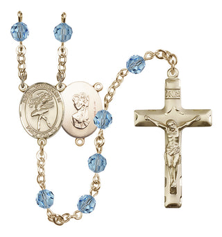14 Karat Gold-Filled 6mm Austrian Crystal Saint Christopher/Dance Rosary in Aqua