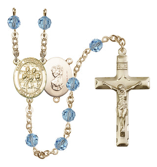 14 Karat Gold-Filled 6mm Austrian Crystal Saint Christopher / Choir Rosary in Aqua