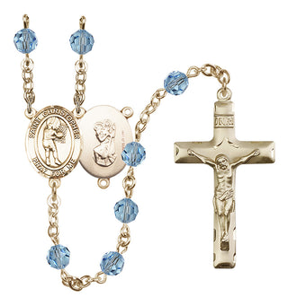 14 Karat Gold-Filled 6mm Austrian Crystal Saint Christopher/Basketball-Women Rosary in Aqua