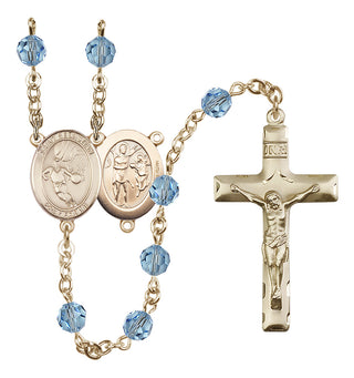 14 Karat Gold-Filled 6mm Austrian Crystal Saint Sebastian/Basketball Rosary in Aqua