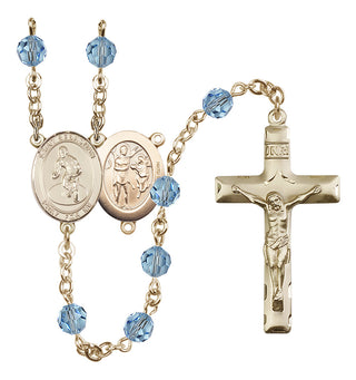 14 Karat Gold-Filled 6mm Austrian Crystal Saint Sebastian/Wrestling Rosary in Aqua