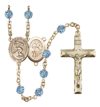 14 Karat Gold-Filled 6mm Austrian Crystal Saint Sebastian/Swimming Rosary in Aqua