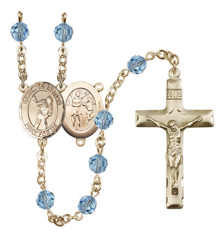 14 Karat Gold-Filled 6mm Austrian Crystal Saint Sebastian/Lacrosse Rosary in Aqua