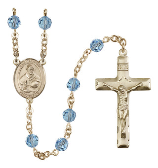 14 Karat Gold 6mm Austrian Crystal Saint Albert the Great Rosary in Aqua