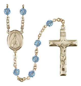 14 Karat Gold 6mm Austrian Crystal Saint Blaise Rosary in Aqua