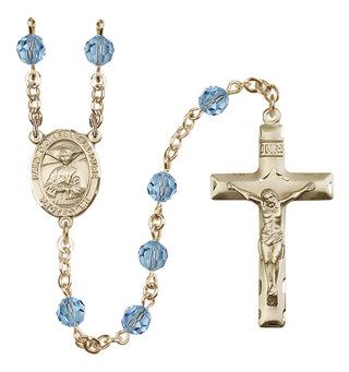 14 Karat Gold 6mm Austrian Crystal Saint Catherine Laboure Rosary in Aqua