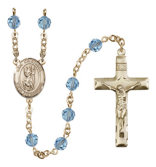 14 Karat Gold 6mm Austrian Crystal San Cristobal Rosary in Aqua